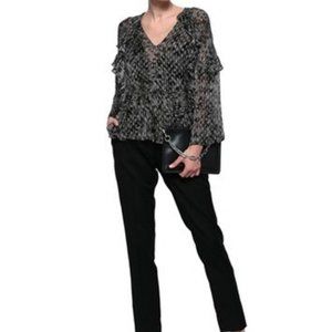 IRO Carty Blouse Pullover Ruffle V Neck Airy Lightweight Charcoal Color Sz 38